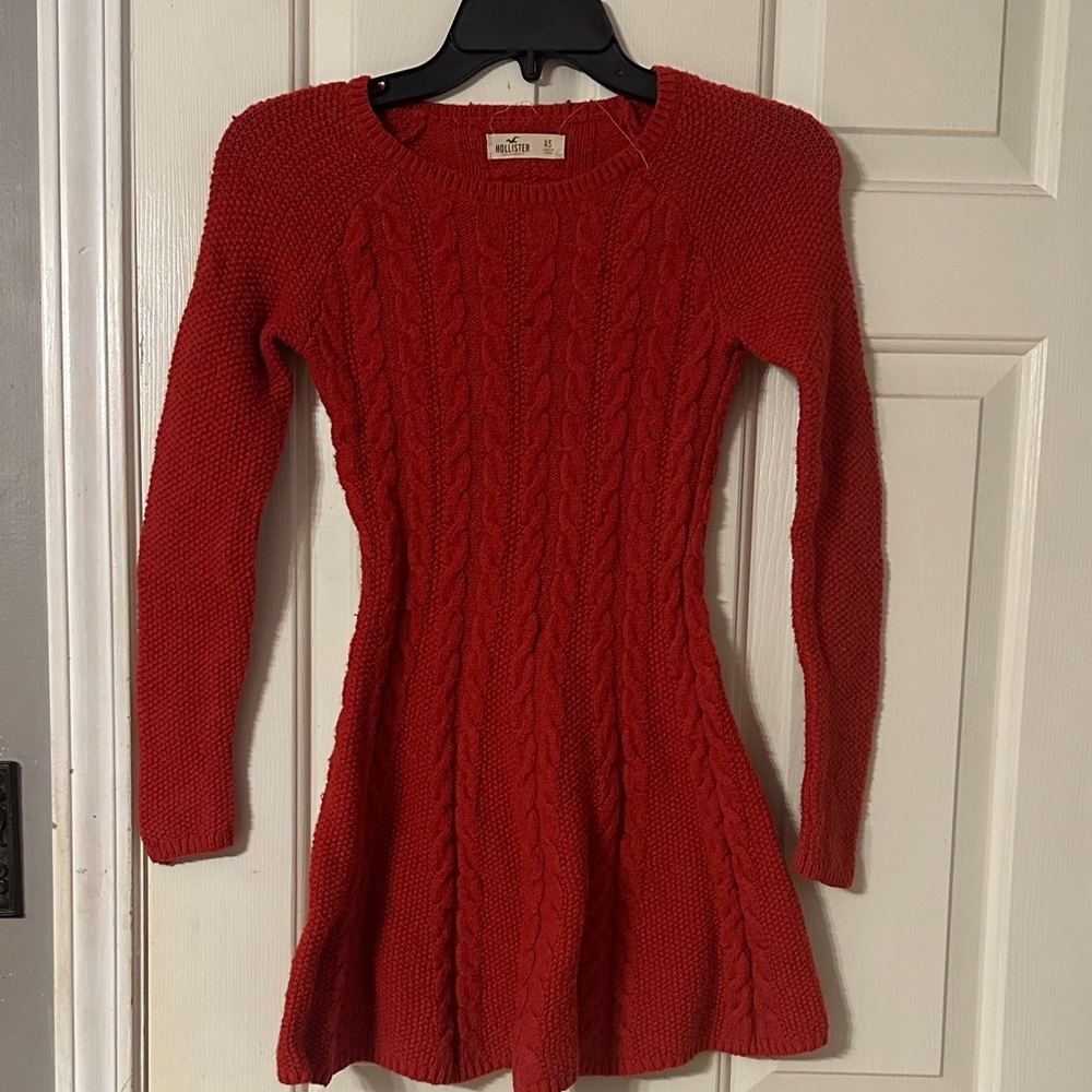 Hollister Red Long Sleeve Cable Knit Dress